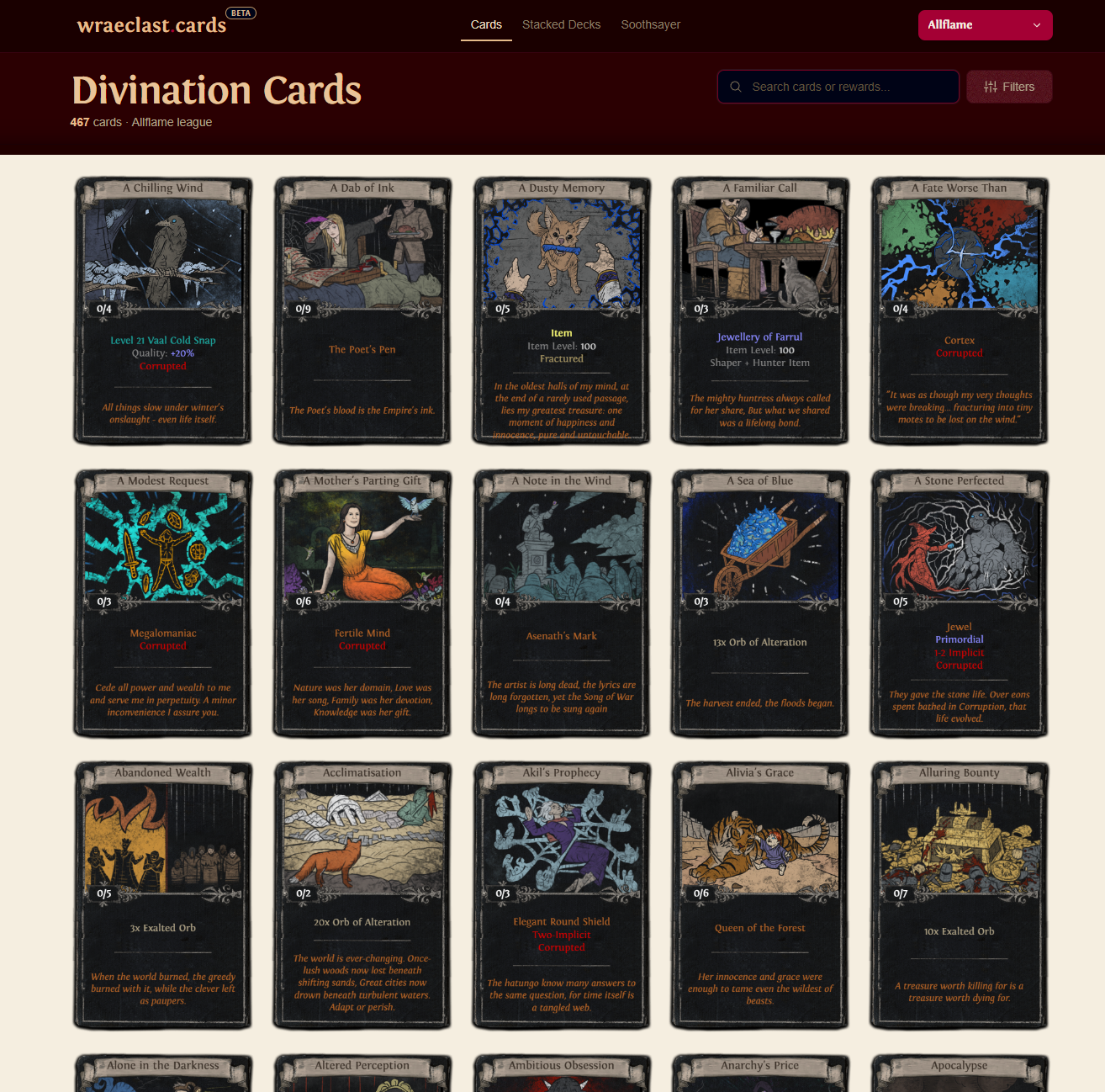 wraeclast.cards screenshot