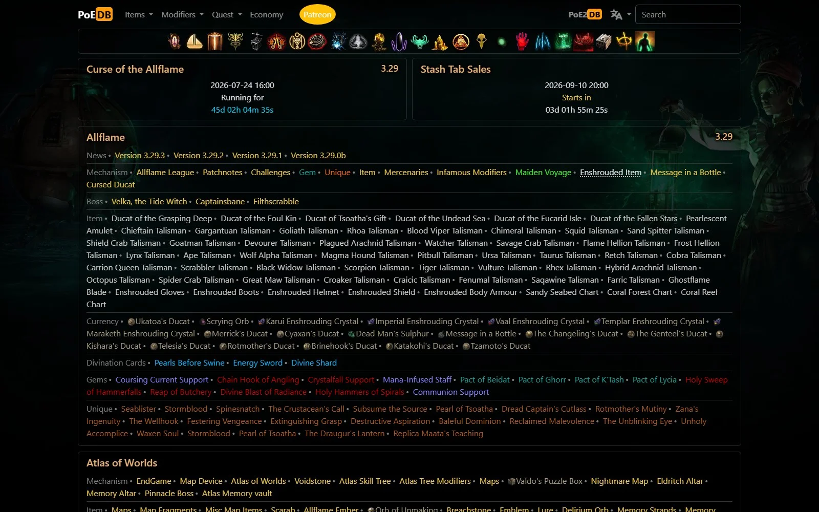 PoEDB screenshot